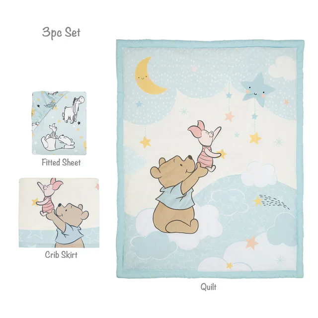 Bedtime Originals Disney Baby Starlight Pooh 3-Piece Blue Nursery Crib Bedding Set - Image 7
