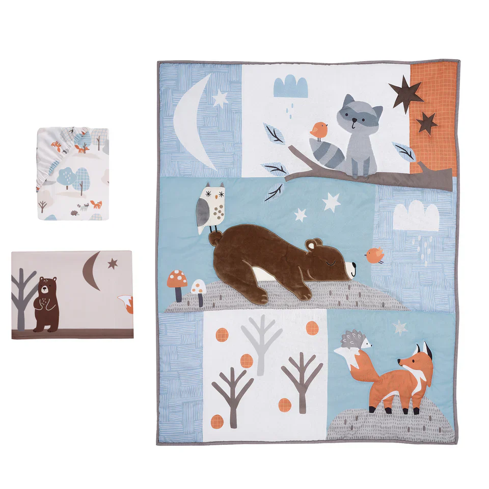 Bedtime Originals Sleepytime Bear Woodland 3-Pc Baby Nursery Crib Bedding Set - Image 7