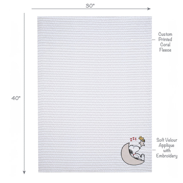 Bedtime Originals Snoopy Love Soft White/Taupe Fleece Baby Blanket w/ Applique - Image 3