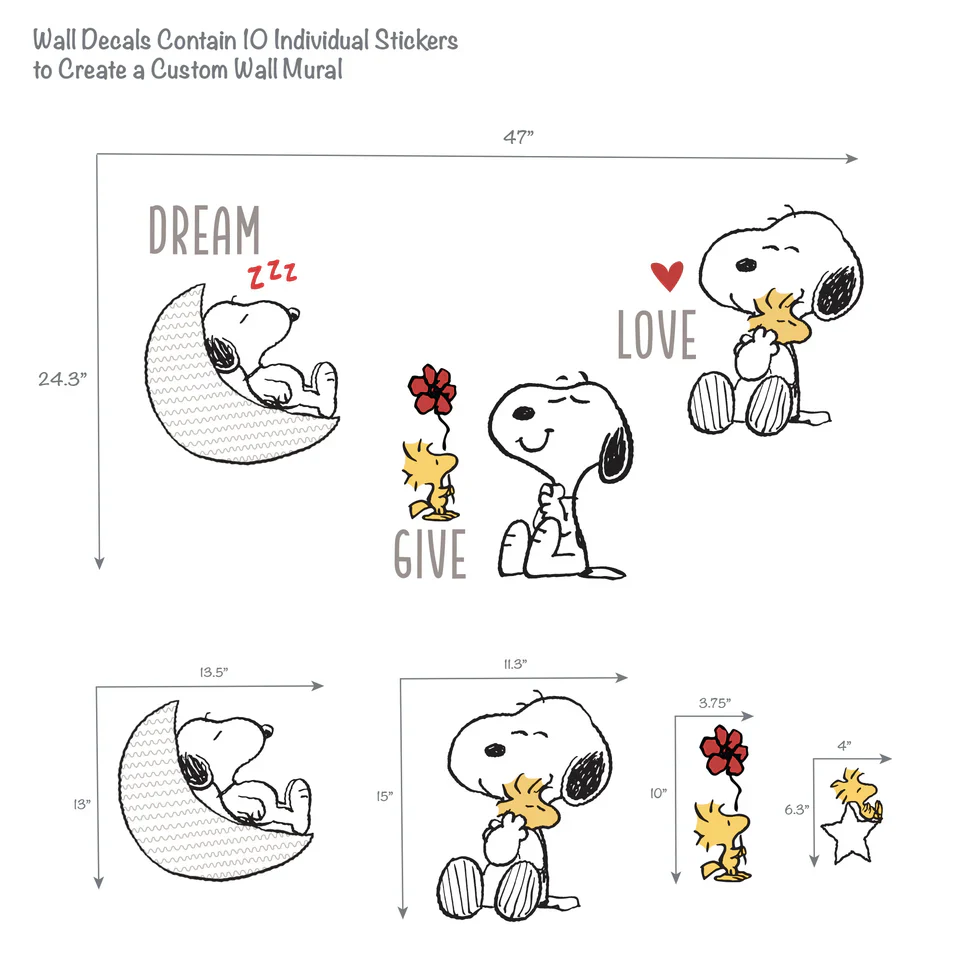 Bedtime Originals Snoopy Love Wall Decals/Stickers w/ Woodstock, Stars, & Moon - Image 2