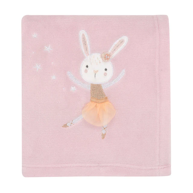 Bedtime Originals Tiny Dancer Pink Ballet Soft Fleece Bunny Applique Baby Blanket - Image 4