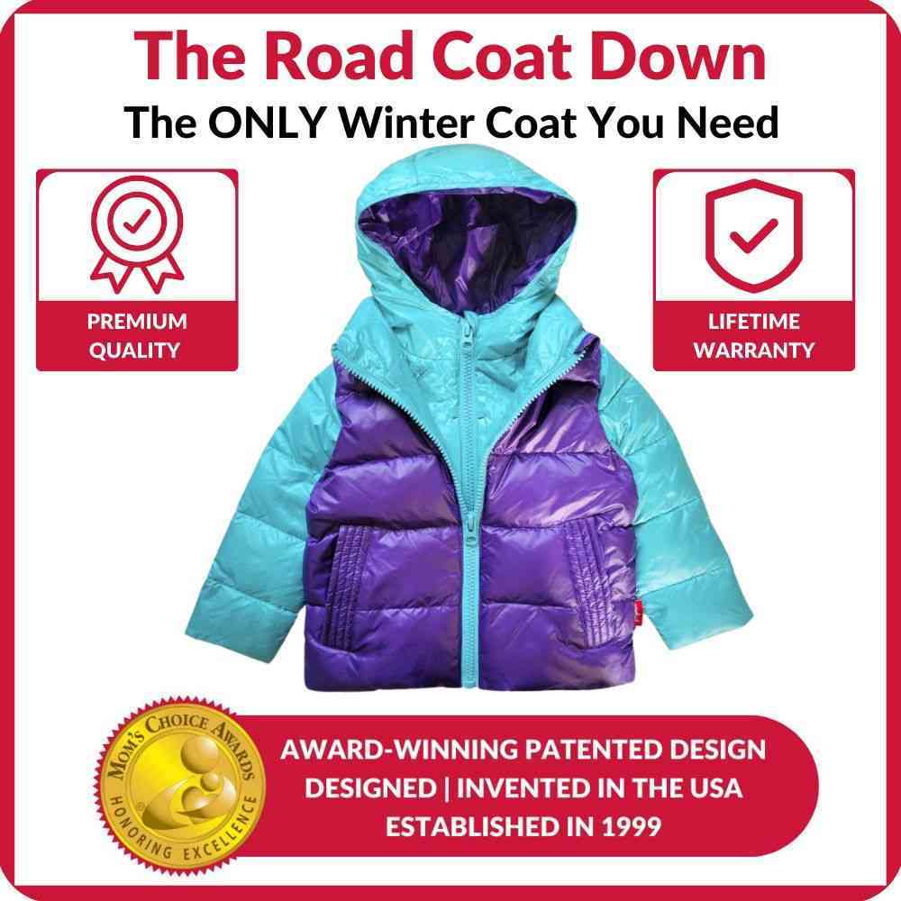 Onekid Car Seat Coat | The Road Coat Down - Aqua/Purple - Image 6