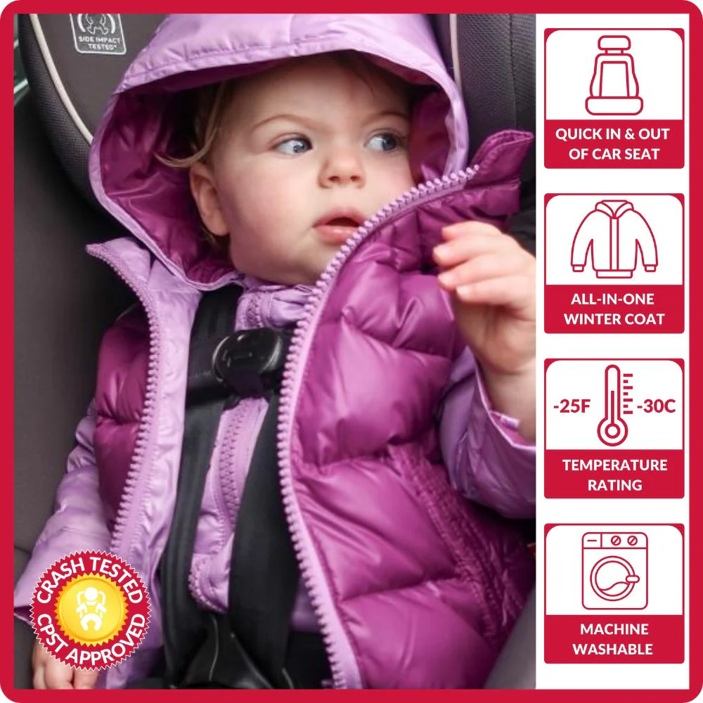 Onekid Car Seat Coat | The Road Coat Down - Lilac/Plum - Image 2