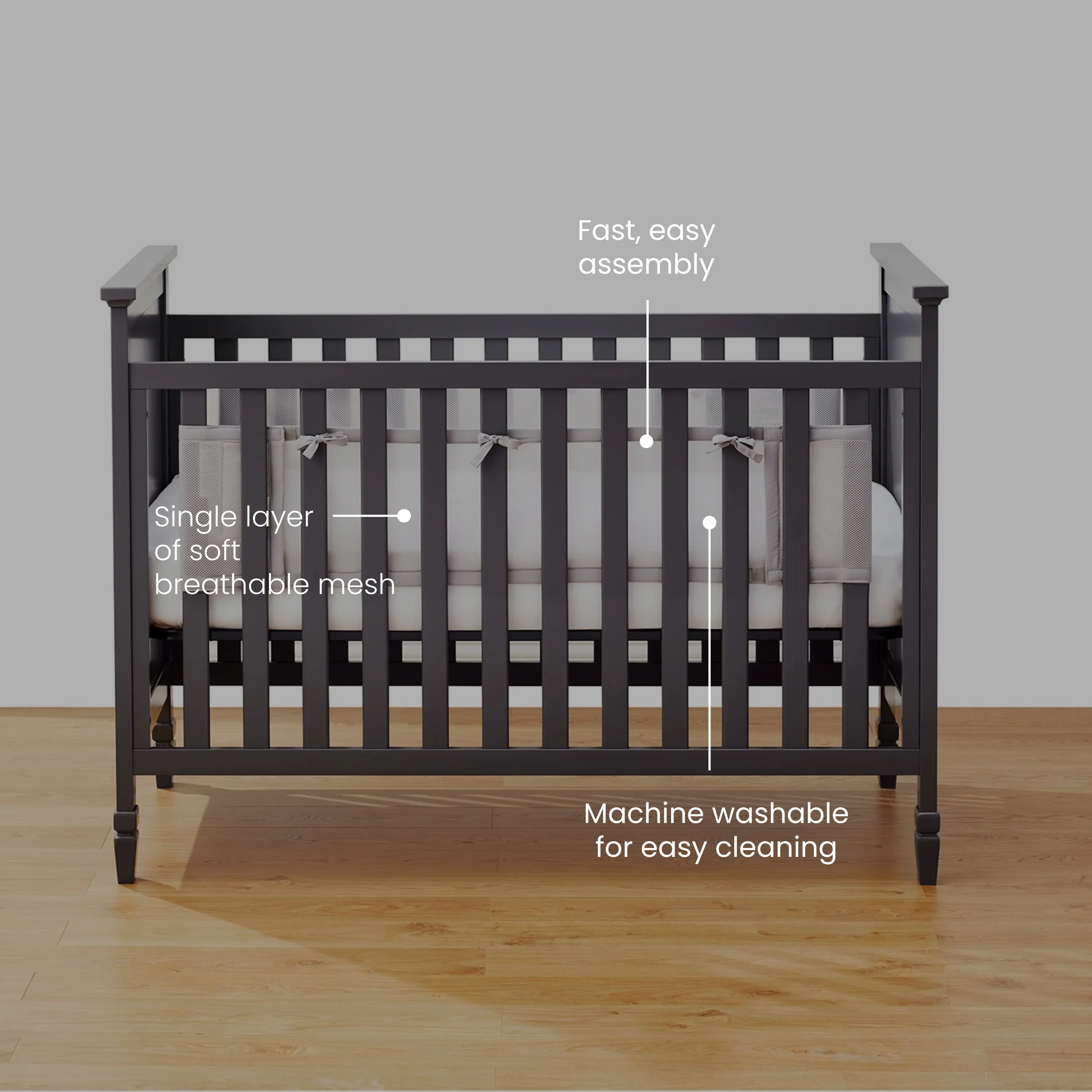 Halo Breathable Mesh Crib Liner for Full Sized Solid End Crib - White - Image 7