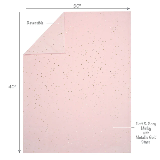 Lambs & Ivy Ballerina Baby Pink with Gold Stars 2-Sided Soft Baby Blanket - Image 2