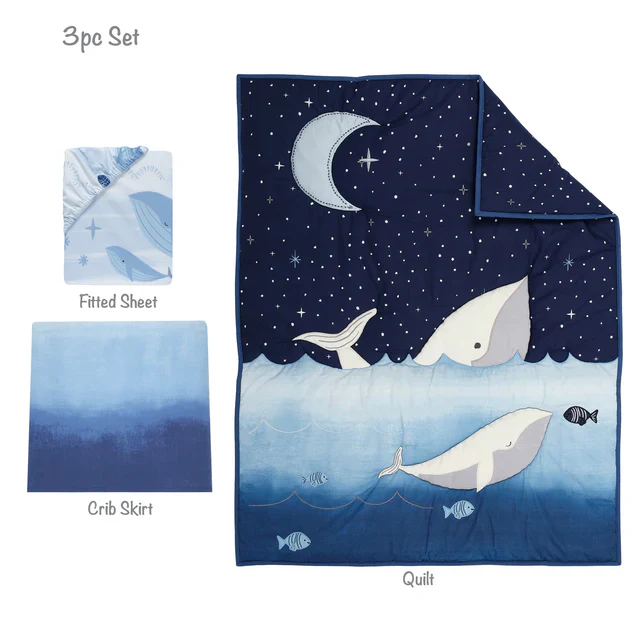 Lambs & Ivy Bubbles & Squirt 3-Piece Whale/Ocean Aquatic Baby Crib Bedding Set - Image 7