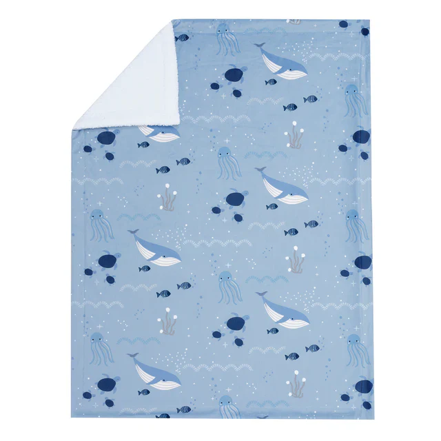 Lambs & Ivy Bubbles & Squirt Blue Ocean/Aquatic Whale Soft Fleece Baby Blanket - Image 7