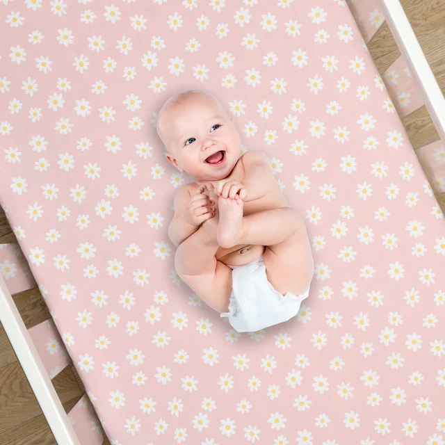 Lambs & Ivy Daisy Dreams 3-Piece Pink/White Baby Nursery Crib Bedding Set - Image 5
