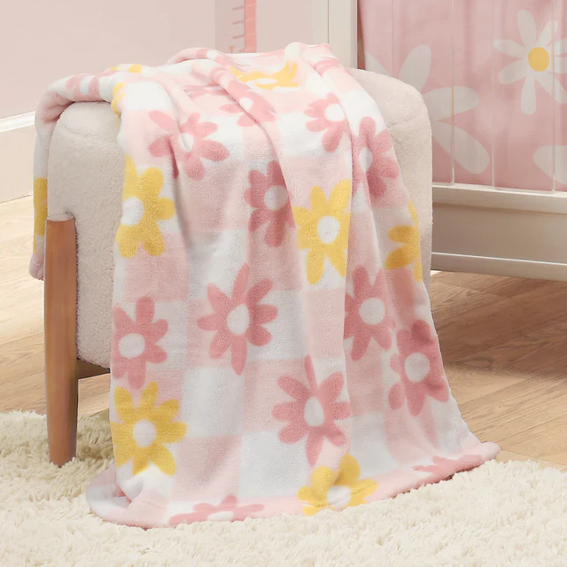 Lambs & Ivy Daisy Dreams Soft & Cozy Luxury Fleece Checkered Baby Blanket - Image 6