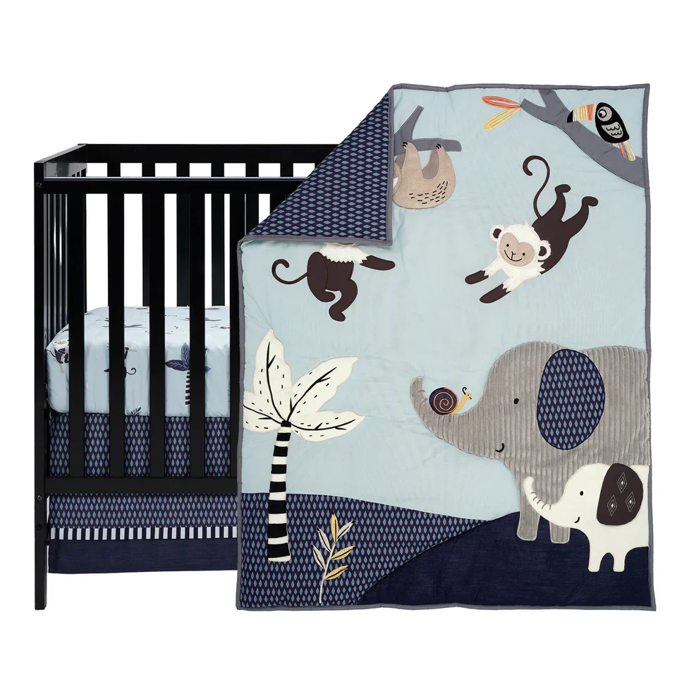 Lambs & Ivy Jungle Party 3-Piece Elephant/Monkey Baby Crib Bedding Set - Image 2