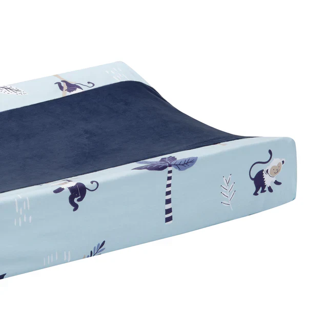 Lambs & Ivy Jungle Party Blue Monkey/Palm Tree Changing Pad Cover - Image 2