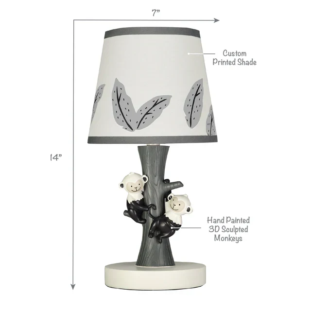 Lambs & Ivy Jungle Party Tree with Monkeys Lamp with Shade & Bulb - Image 4