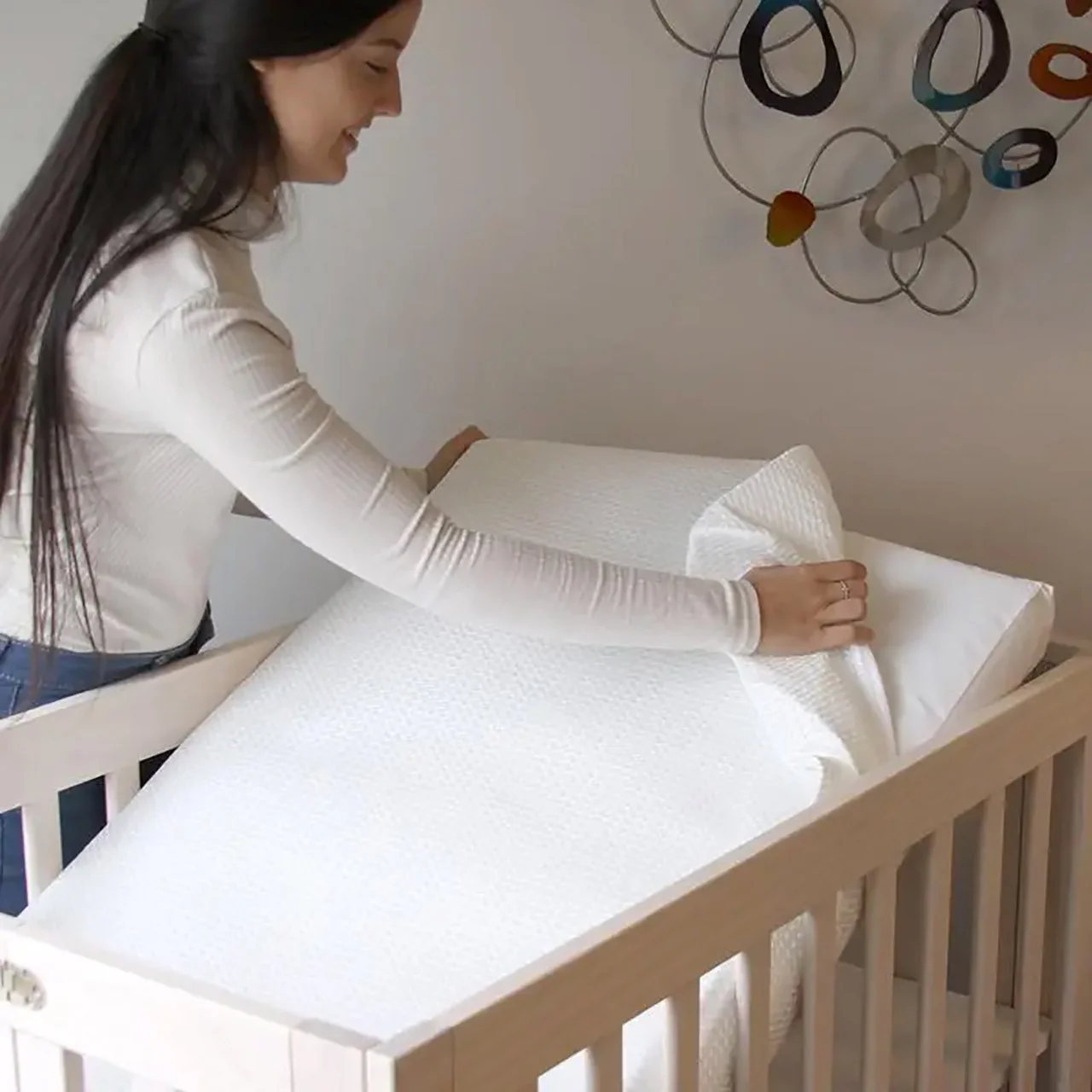 Lullaby Earth Breathe-Safe Breathable Mini Crib Cover - White - Image 8