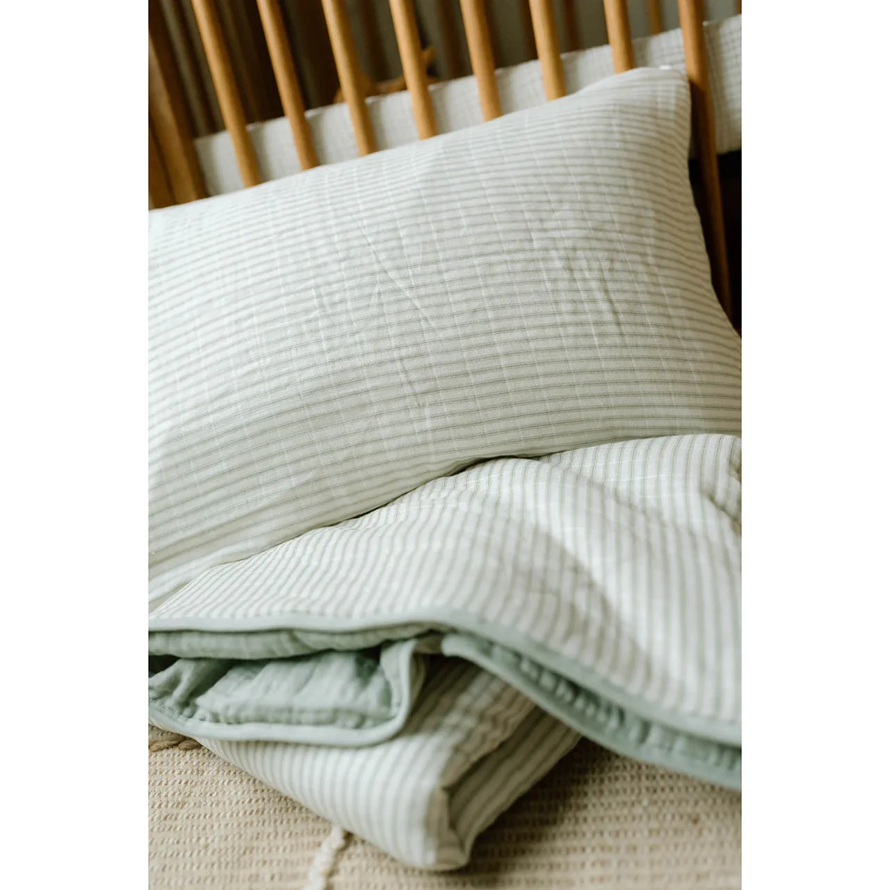 Oilo Fable Blanket- Quilt- Stripe Sea Moss & Sea Moss Organic Muslin 45 X 60" - Image 6