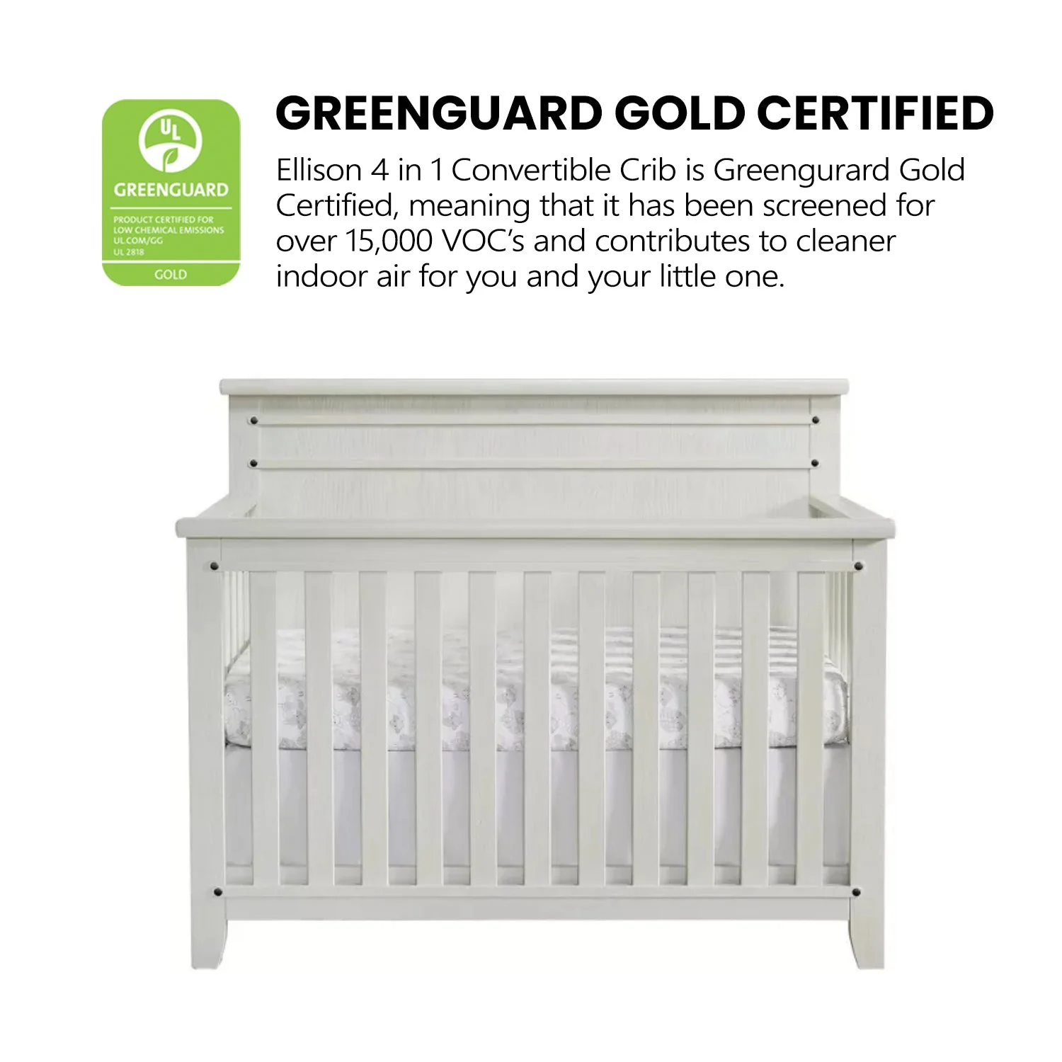 Soho Baby Ellison 4 In 1 Convertible Crib - Rustic White - Image 6