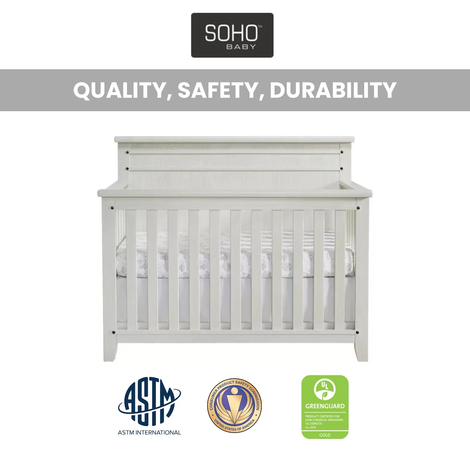 Soho Baby Ellison 4 In 1 Convertible Crib - Rustic White - Image 7