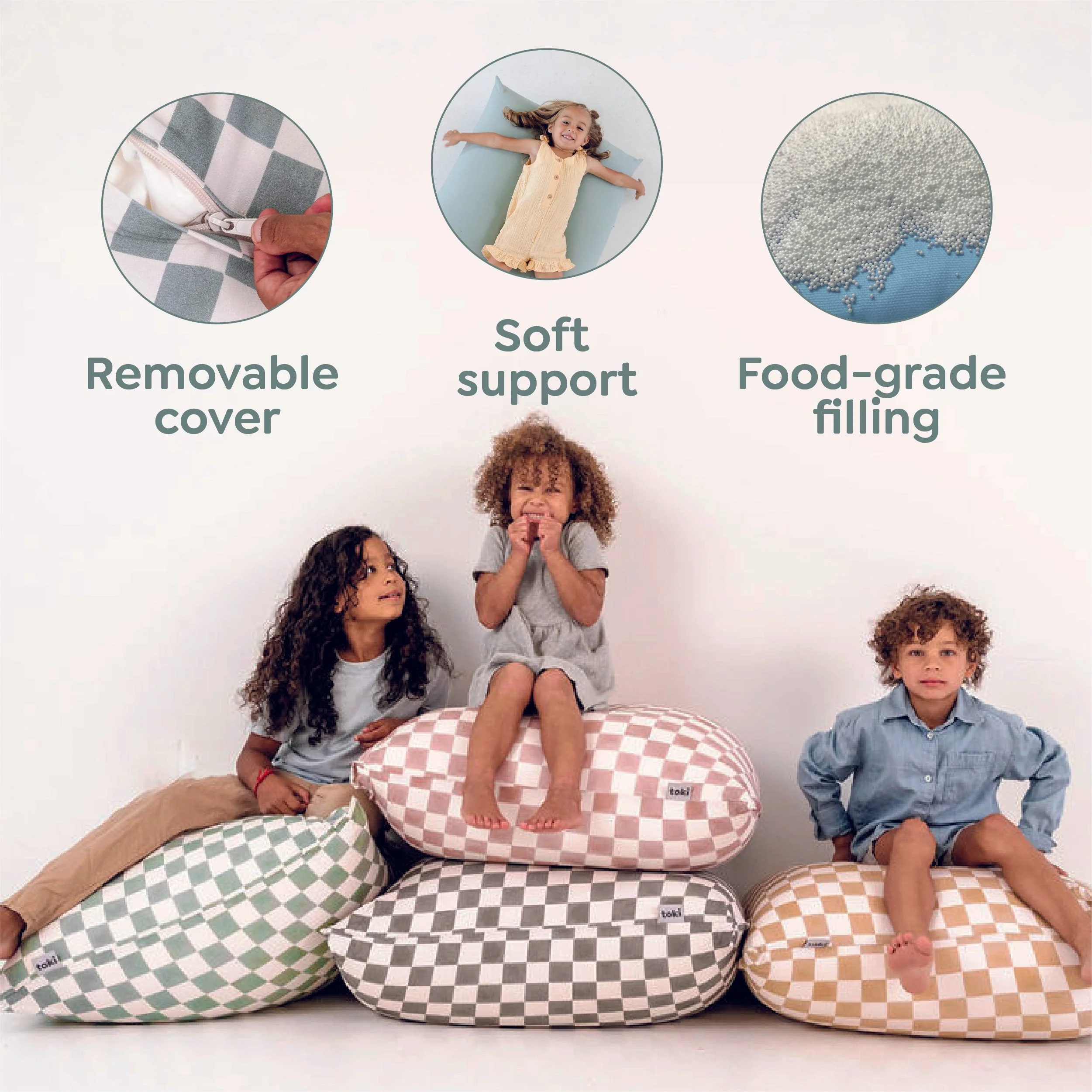 Toki Kids Checker Matcha Bean Bag - Image 6